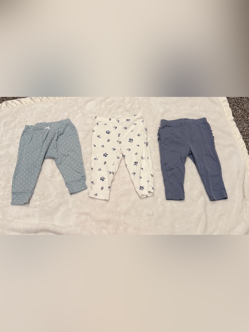 Carter's White Leggings with Navy Blue Floral Print, Solid Blue and Polka Dots